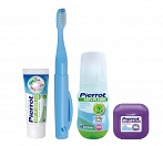PIERROT travel set - toothpaste 30 ml + rinse aid 100 ml + dental floss 30m + toothbrush 1 pc.