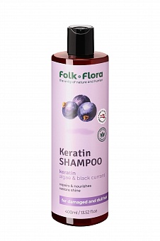 FOLK & FLORA ''Black Currant'' rejuvenating shampoo for damaged hair with keratin, 400ml