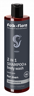 FOLK&FLORA men's shampoo and shower gel 2 in 1, strengthening, 400ml